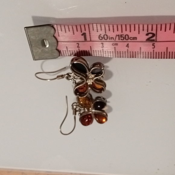 🦋 Genuine Baltic Amber & Sterling Silver Dangle Earrings - Picture 9 of 15